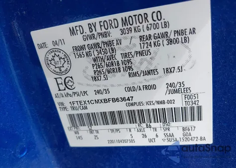 2011 Ford F-150 Xlt z USA, uszkodzony, nr VIN 1FTEX1CMXBFB63647